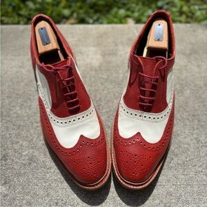 Allen Edmonds Red & White Neumok Spectators. Men's Brogued Oxford Shoes.